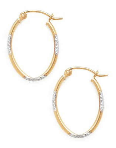 Fine Jewellery 14Kt Diamond Cut Oval Earring - TRI COLORED GOLD