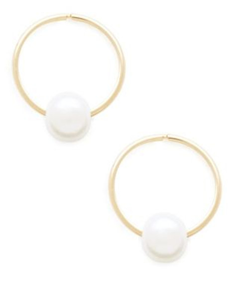 Fine Jewellery Girls 14K White Pearl Hoop Earrings - WHITE