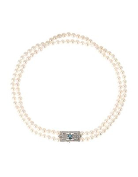 Fine Jewellery Double Strand Pearl Necklace with Crystal Cluster - PEARL