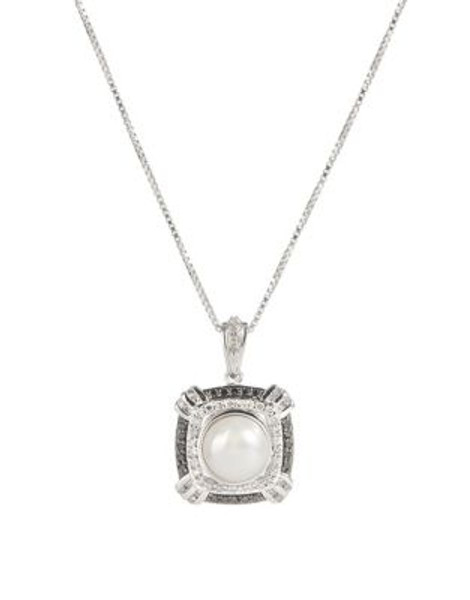 Fine Jewellery Sterling Silver Pearl Diamond and Black Diamond Pendant Necklace - PEARL