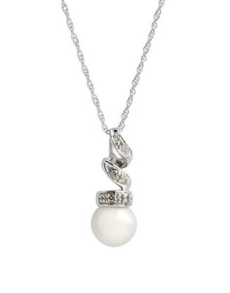 Fine Jewellery 10K White Gold Diamond And Pearl Pendant - PEARL