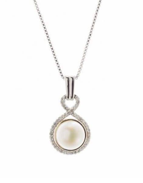 Fine Jewellery 14K Yellow Gold and Sterling Silver Diamond and Pearl Necklace - PEARL