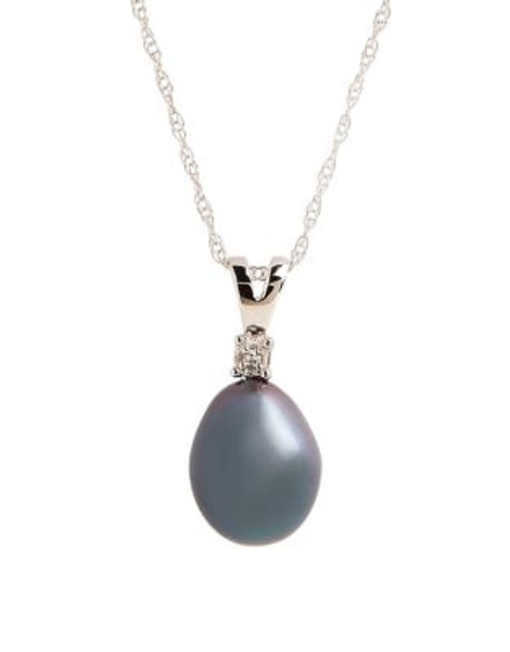 Fine Jewellery 10K White Gold Diamond And Grey Pearl Pendant - PEARL