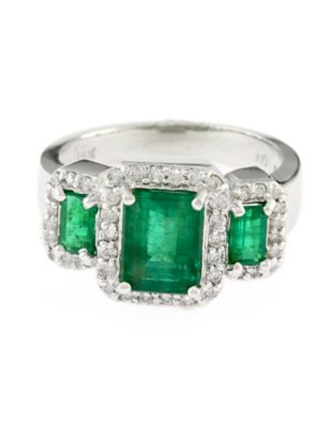 Effy 14K White Gold Diamond Emerald Ring - EMERALD - 7