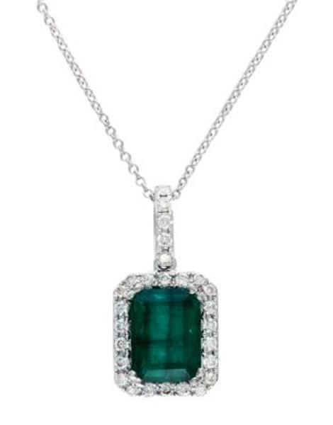 Effy 14K White Gold Diamond and Emerald Pendant - WHITE GOLD