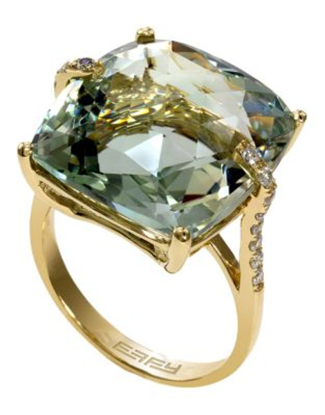 Effy 14K Yellow Gold Diamond and Green Amethyst Ring - AMETHYST - 7