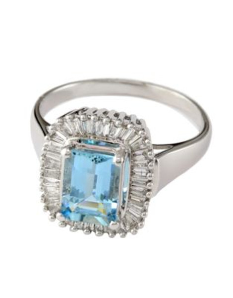 Effy 14K White Gold Diamond And Aquamarine Ring - DIAMOND - 7