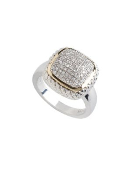 Fine Jewellery 14Kt Yellow Gold And Sterling Silver Square Pave Ring With 0.25Tw Diamonds - DIAMOND - 7