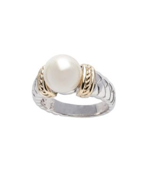 Fine Jewellery Sterling Silver 14K Yellow Gold Pearl Ring - PEARL - 7