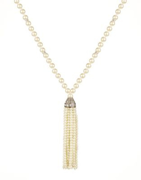 Kenneth Jay Lane Pearl Tassel Necklace with Crystal Accents - GOLD