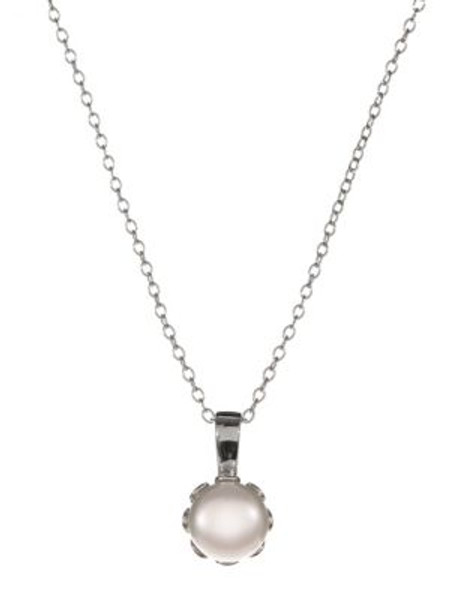 Expression Sterling Silver and Cubic Zirconia Crown Pearl Pendant Necklace - SILVER