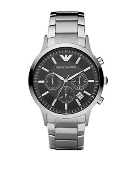 Emporio Armani Men's Black Dial with Stainless Steel Bracelet Watch - SILVER