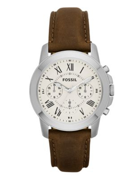 Fossil Grant Chronograph Leather Watch - Brown - BROWN
