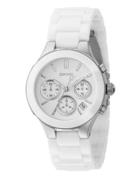 Dkny Large Chronograph White Ceramic Watch - WHITE