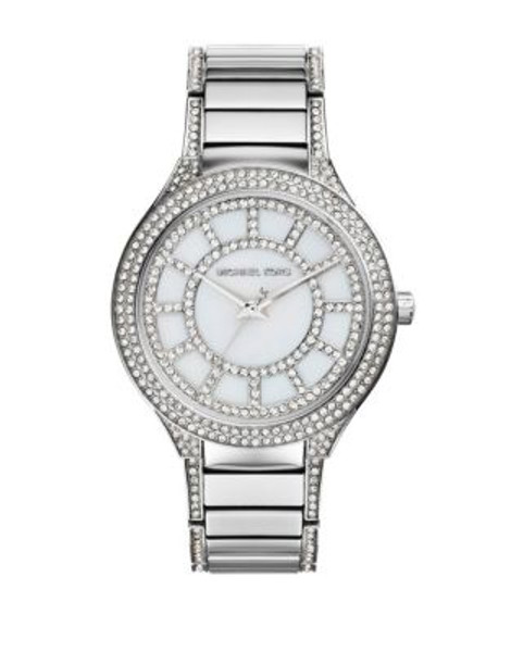 Michael Kors Mid Size Silver Tone Stainless Steel Kerry Three Hand Glitz Watch - SILVER