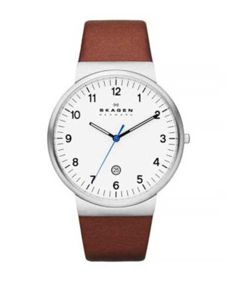 Skagen Denmark Klassic mens dark brown leather strap - BROWN