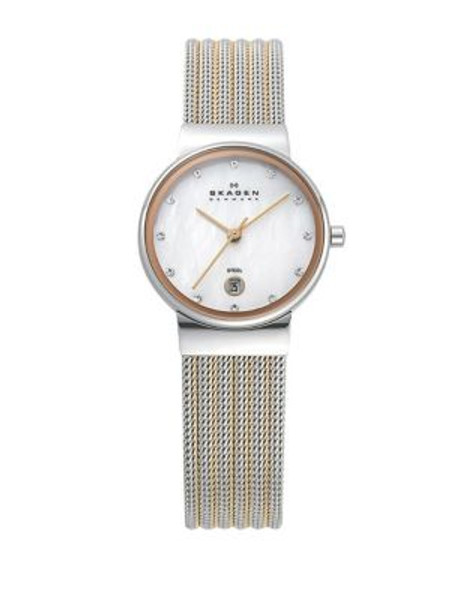 Skagen Denmark Striped Mesh Large Rose Gold Watch - TWO TONE