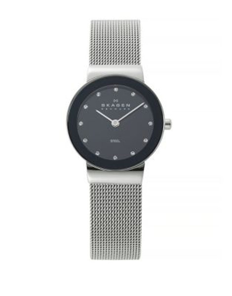 Skagen Denmark Stainless Steel Mesh Bracelet With Black Dial Watch - SILVER