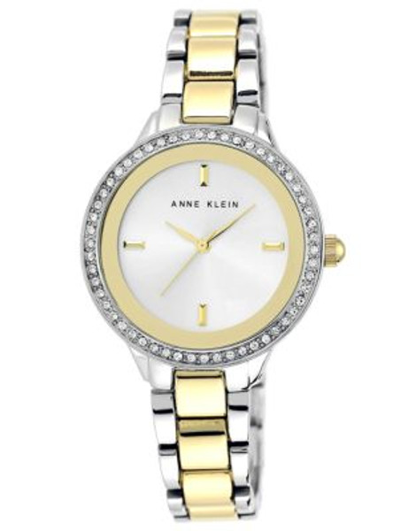 Anne Klein Two Tone Round Watch and Band with Bezel Crystals - TWO TONE