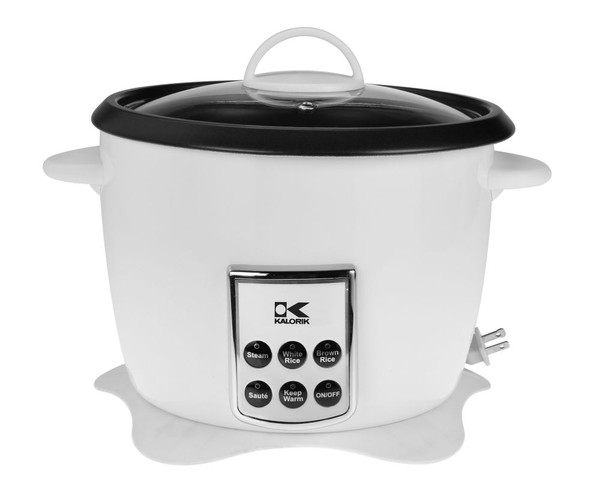 White Multifunction Digital Rice Cooker with Retractable Power Cord