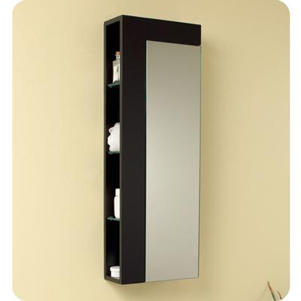 Espresso Bathroom Linen Side Cabinet With Large Mirror Door