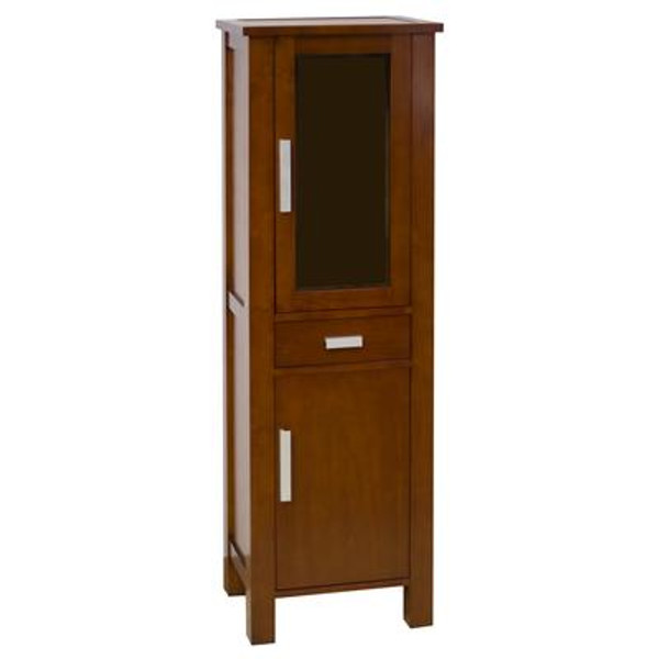 20 In. W X 62 In. H Transitional Birch Wood-Veneer Linen Tower In Cherry - Brushed Nickel