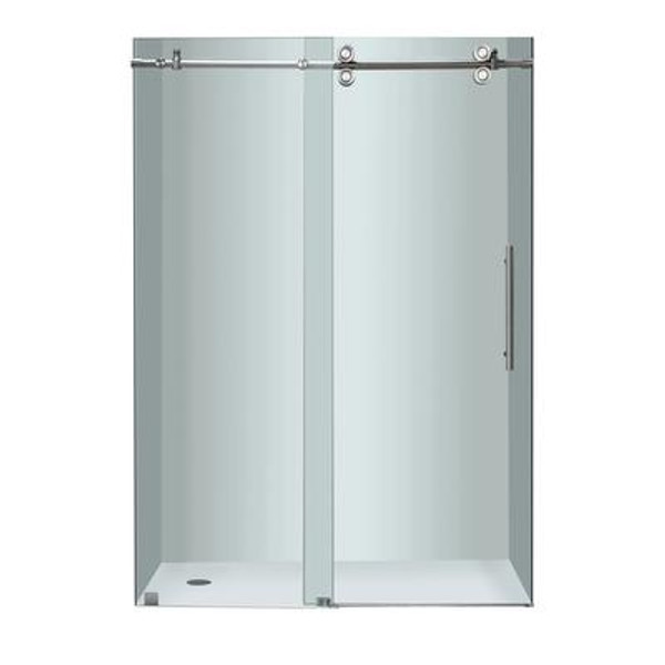 48 Inch x 75 Inch Frameless Sliding Shower Door in Stainless Steel