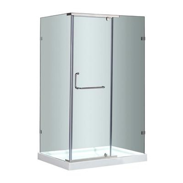 48 Inch x 35 Inch Semi-Frameless Shower Enclosure in Chrome with Right Shower Base