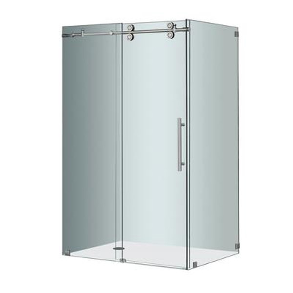 48 Inch x 35 Inch Frameless Sliding Shower Enclosure in Stainless Steel