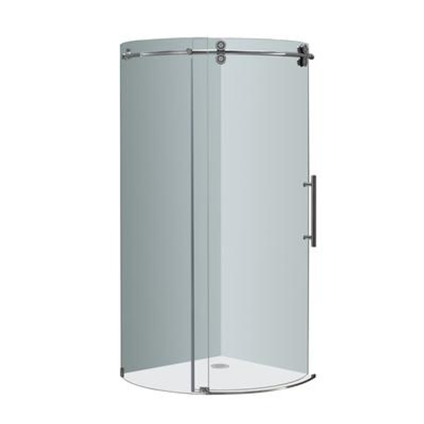 36 Inch x 36 Inch Frameless Round Shower Enclosure in Chrome with Right Opening