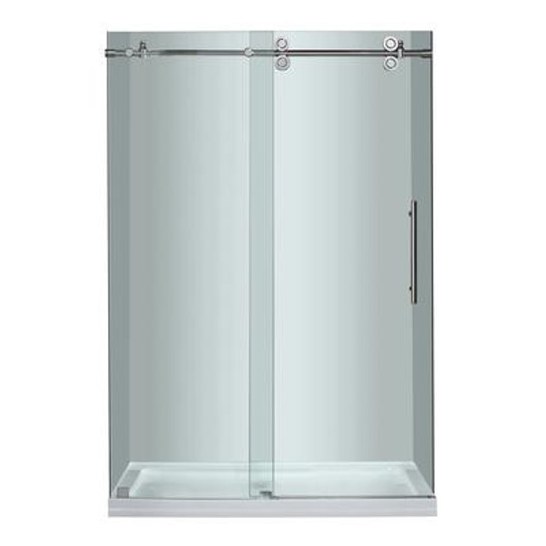 48 Inch x 77.5 Inch Frameless Sliding Shower Door in Chrome with Center Base