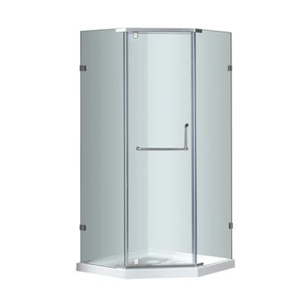 36 In. x 36 In. Neo-Angle Semi-Frameless Shower Enclosure in Stainless Steel with Shower Base