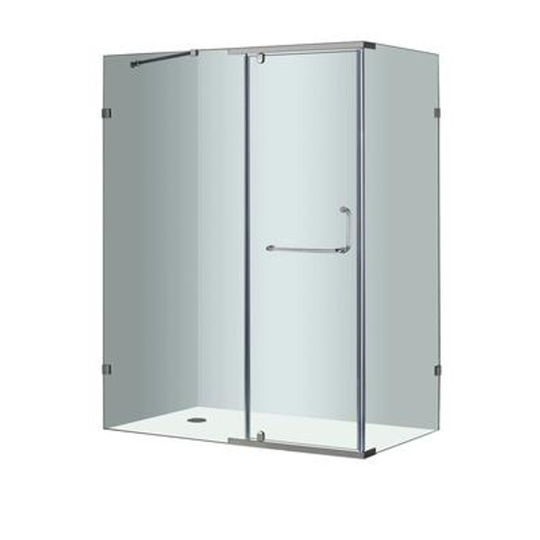 60 In. x 35 In. Semi-Frameless Shower Enclosure in Stainless Steel