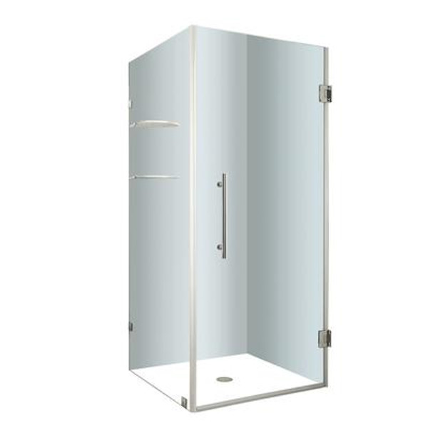 Aquadica GS 36 In. x 36 In. x 72 In. Completely Frameless Square Shower Enclosure with Glass Shelves in Chrome