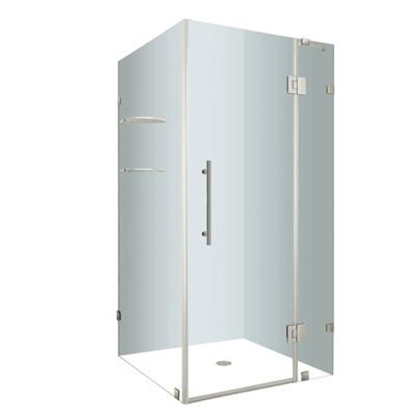 Avalux GS 34 In. x 34 In. x 72 In. Completely Frameless Shower Enclosure with Glass Shelves in Chrome