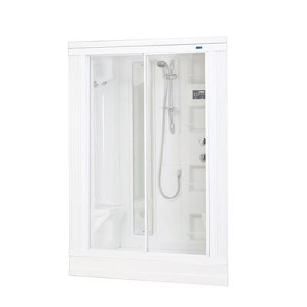 59 Inch x 31 Inch x 85 Inch Drop-In Steam Shower Enclosure Kit with 18 Body Jets in White