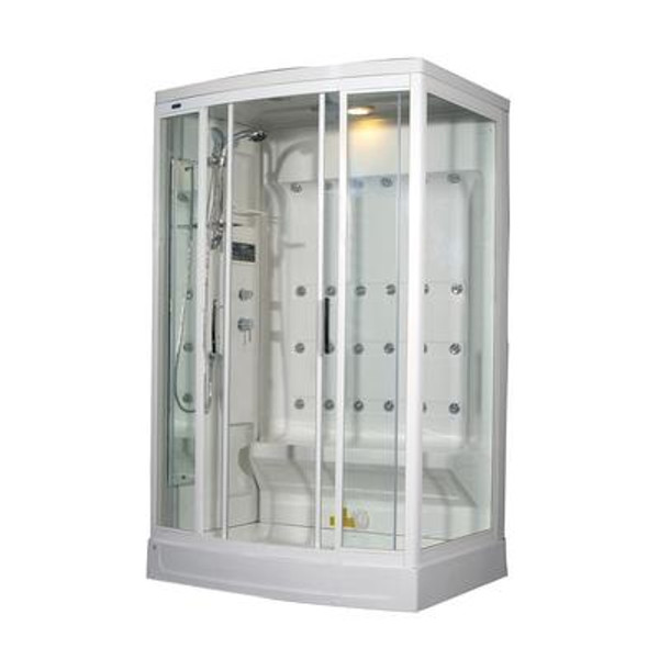 52 Inch x 39 Inch x 85 Inch Steam Shower Enclosure Kit with 24 Body Jets in White with Left Drain