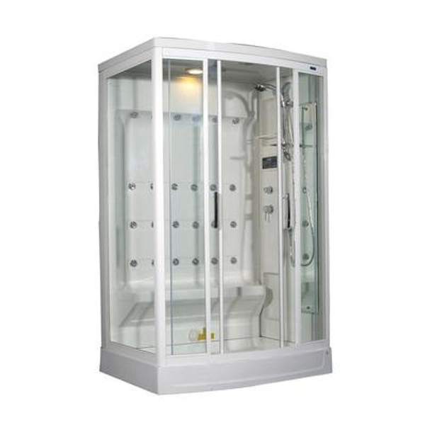 52 Inch x 39 Inch x 85 Inch Steam Shower Enclosure Kit with 24 Body Jets in White with Right Hand