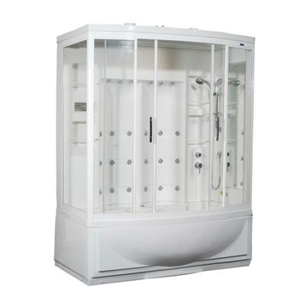 68 Inch x 41 Inch x 86 Inch Steam Shower Enclosure Kit with Whirlpool Bath with 24 Body Jets in White with Right Hand
