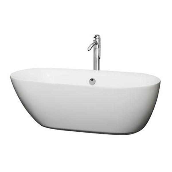 Melissa 5.42 Ft. Center Drain Soaking Tub in White with Floor Mounted Faucet in Chrome