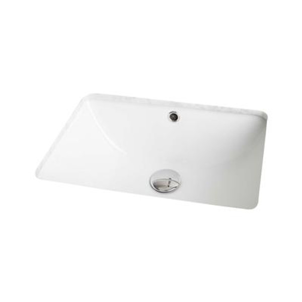 19 In. W X 14 In. D Rectangle Undermount Sink In White Color With Enamel Glaze Finish - Chrome