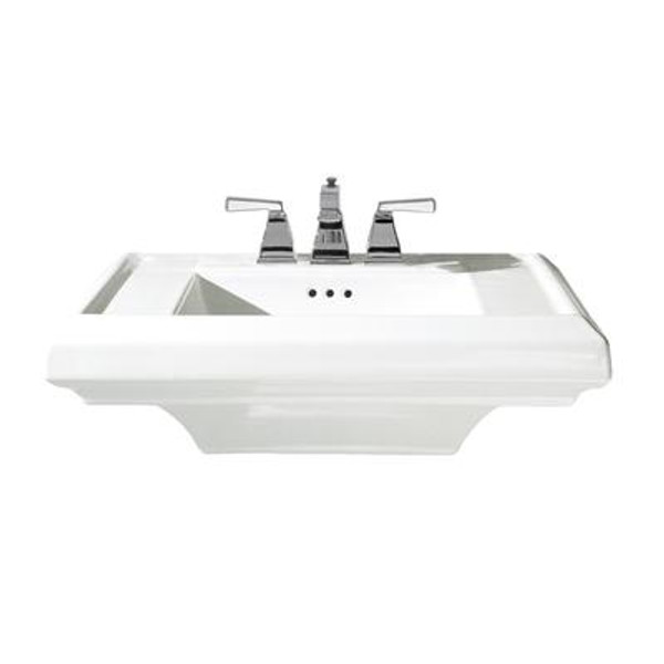 Town Square 24 Inch Pedestal Sink Basin with 4 Inch Faucet Spacing in White