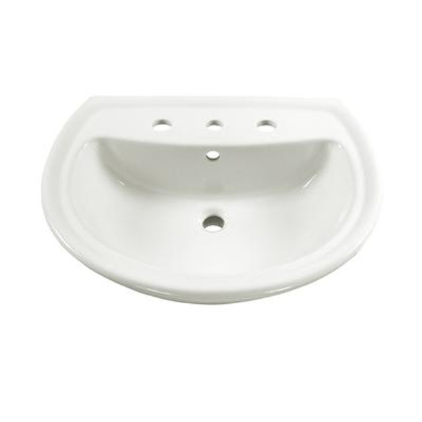 Cadet 6 Inch Pedestal Sink Basin with 8 Inch Faucet Centers in White