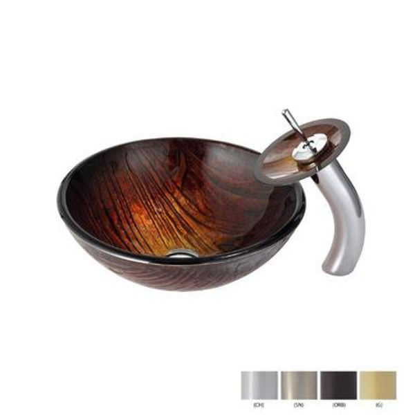 Titania Glass Vessel Sink and Waterfall Faucet Chrome