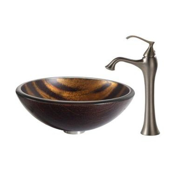 Bastet Glass Vessel Sink and Ventus Faucet Brushed Nickel