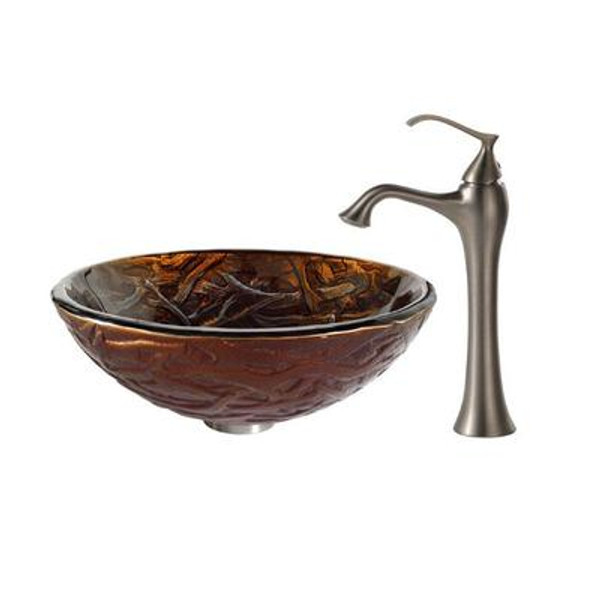 Dryad Glass Vessel Sink and Ventus Faucet Brushed Nickel