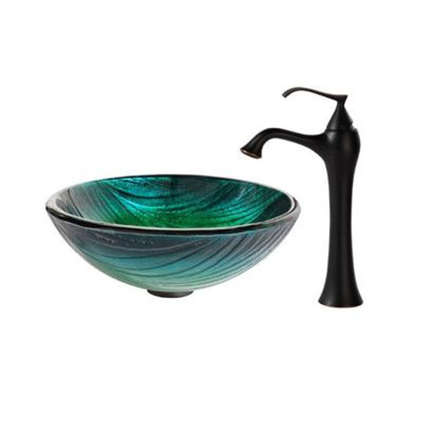 Nei Glass Vessel Sink and Ventus Faucet Oil Rubbed Bronze