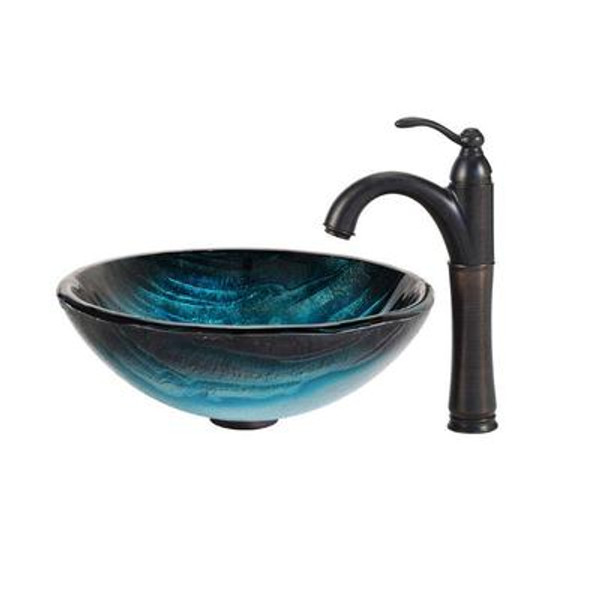 Ladon Glass Vessel Sink and Riviera Faucet Oil Rubbed Bronze