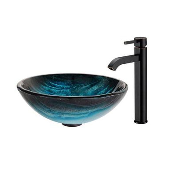 Ladon Glass Vessel Sink and Ramus Faucet Oil Rubbed Bronze