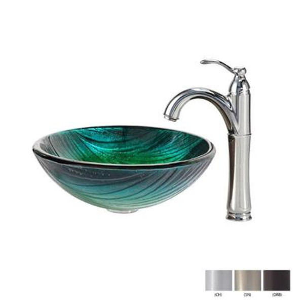 Nei Glass Vessel Sink and Riviera Faucet Chrome